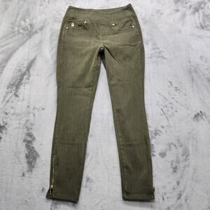 Belle by Kim Gravel Jeans Womens 4 Green Gold Zip Hem Flexibelle Pull On Skinny